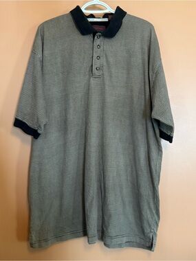 Vintage 90s Cougar LTD Mens XL Houndstooth Check Polo Shirt Black Gray Preppy